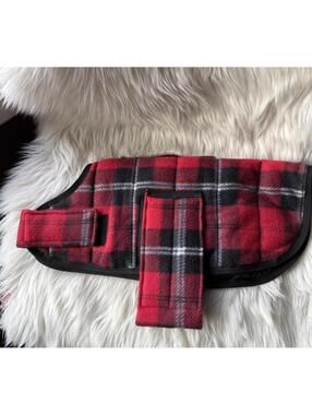 Red and Black Plaid Dog Coat with Velcro Straps